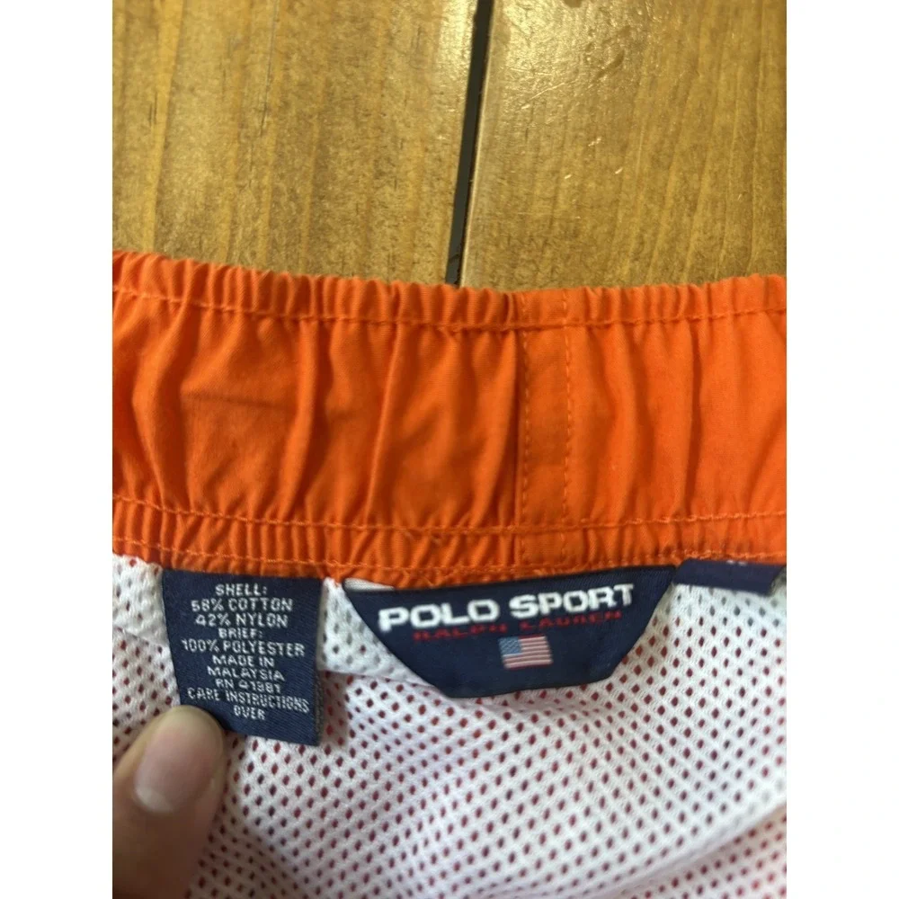 Polo Sport Ralph Lauren Men's Swim Trunks Size L Orange Navy Blue Striped Mesh
